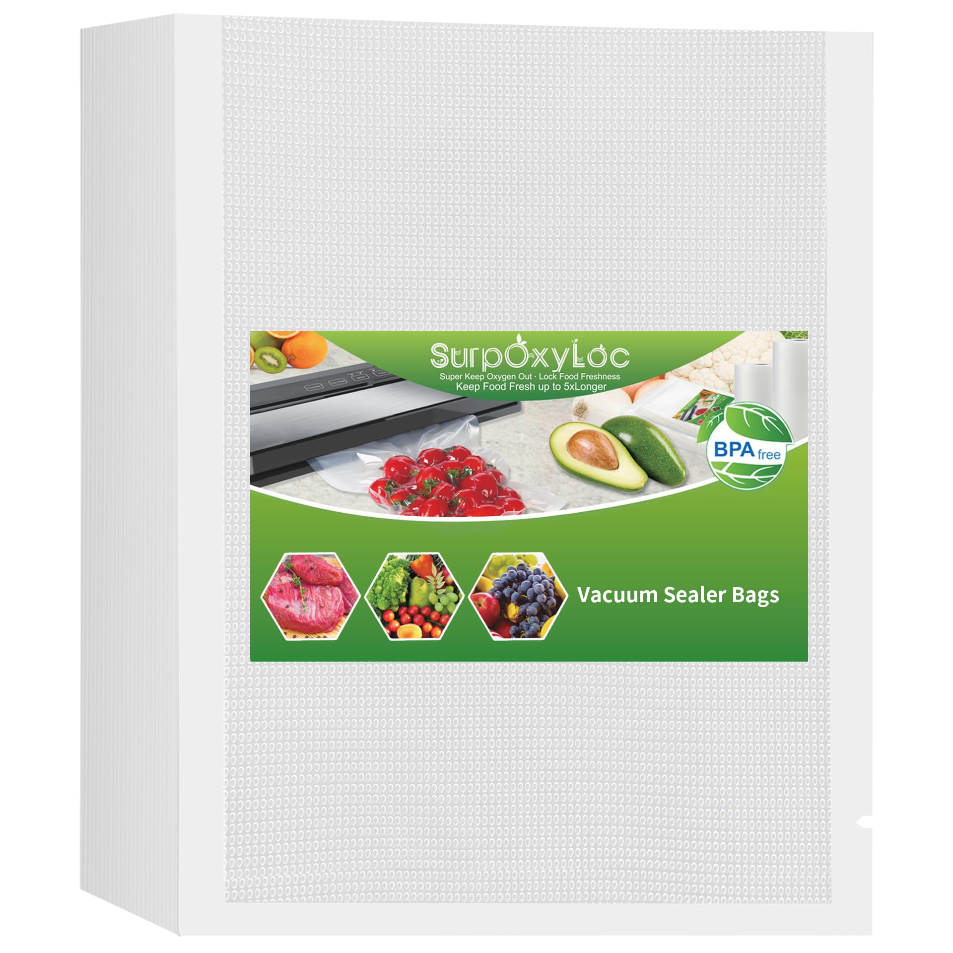 Surpoxyloc Clear 100 Count 28X51cm Textured Vacuum Sealer Bags For Food,Bpa Free And Heavy Duty Embossed Vacuum Seal Food Sealer Bags,Great For Sous Vide Vaccume Sealer Precut Bag