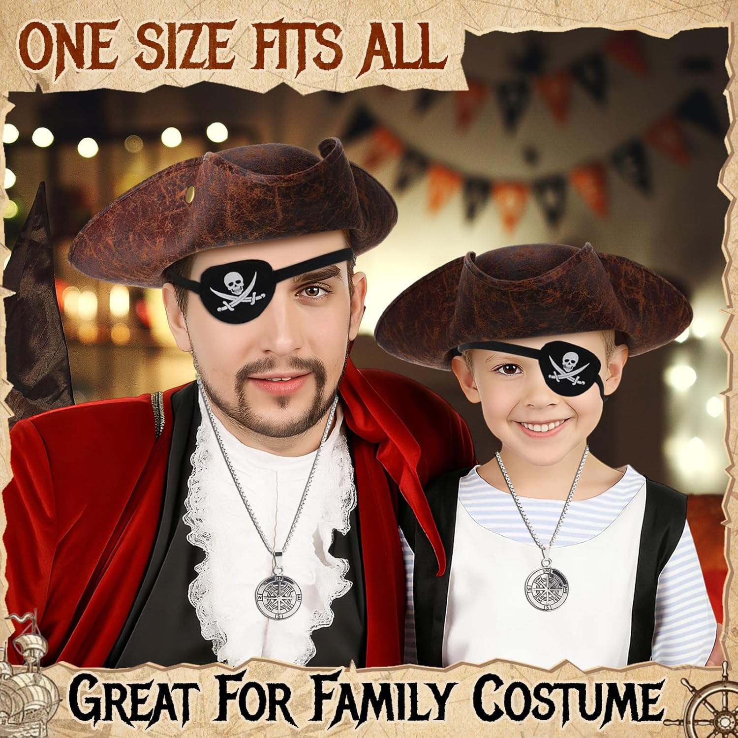 Pirate Hat Pirate Costume Accessories Leather Tricorn Hat Necklace Eye Patch Mardi Gras Party Men Women Distressed - Image 5