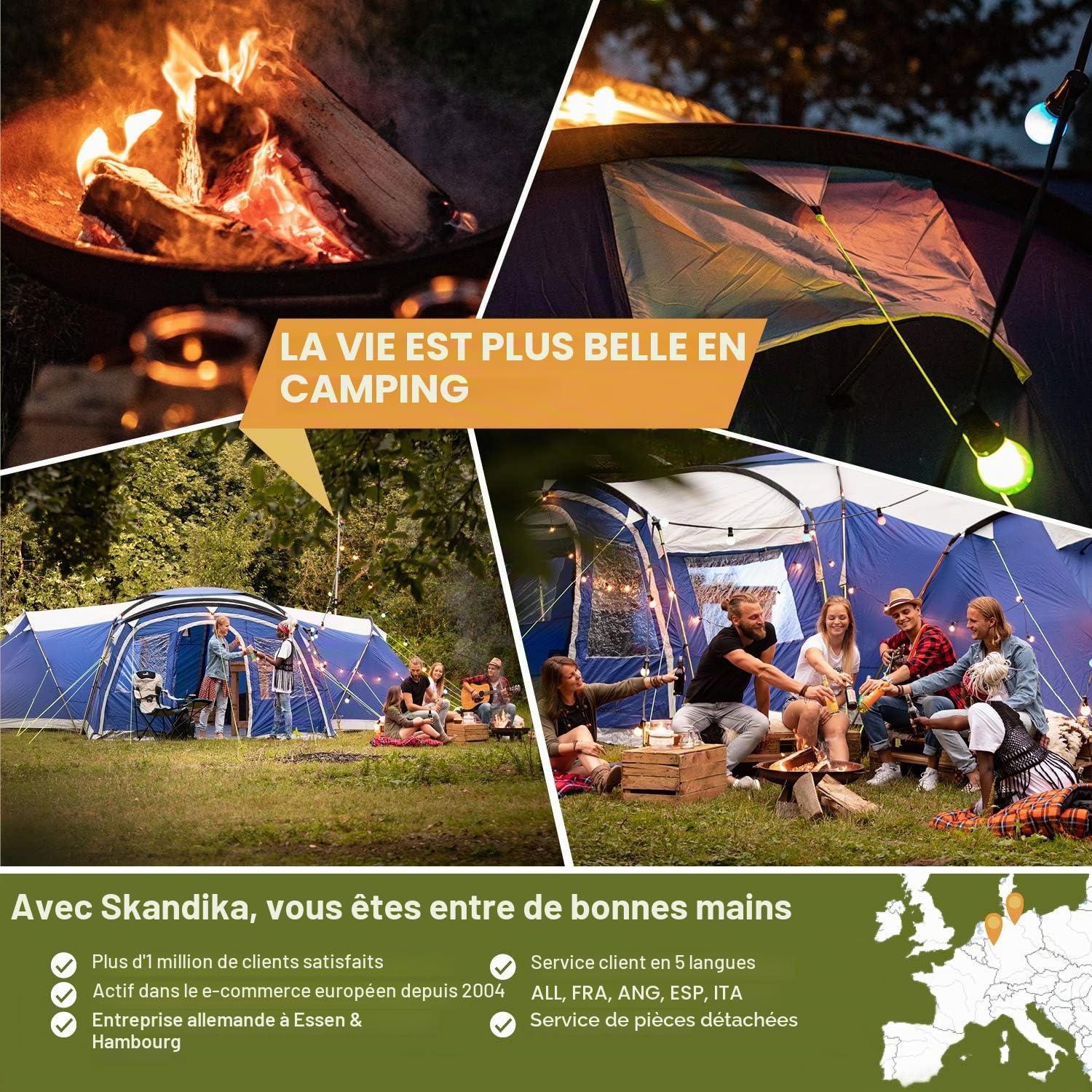 Skandika Tente familiale Nimbus pour 12 Personnes | Tente de Camping avec/sans Technologie Sleeper, avec/sans Tapis de Sol Cousu, étanche, Hauteur 2,15 m