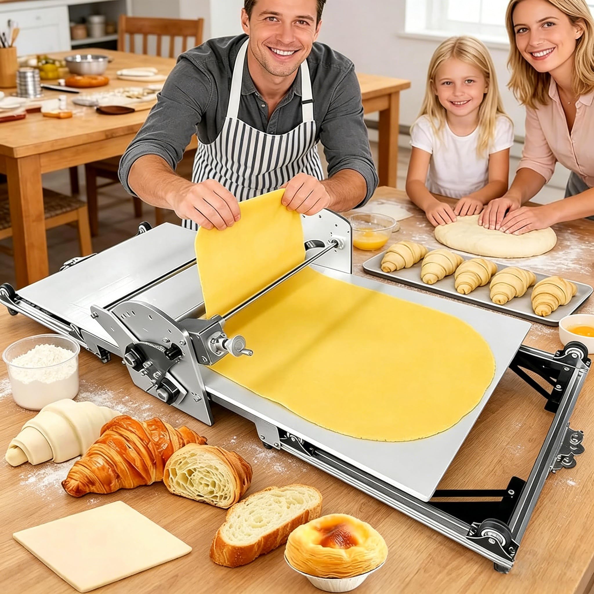 JozyJul Folding Electric Dough Rolling Machine with Sheeter Board, Foldable Dough Rolling Machine for Homemade Fudge Crust Pizza Dough with A Sheeter Board & Thickness Adjustable 2-30MM