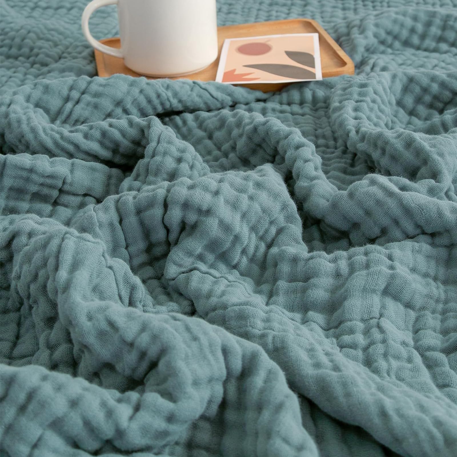 Musselin Decke 6 Lagig, Sanfte Musselindecke, Musselin Decke mit 100% Baumwolle, Blanket for Bed, Leicht & Atmungsaktiv, Kuscheldecke, für Couch, Sofa & Bett – Ganzjährig Geeignet (grün,170*230CM)
