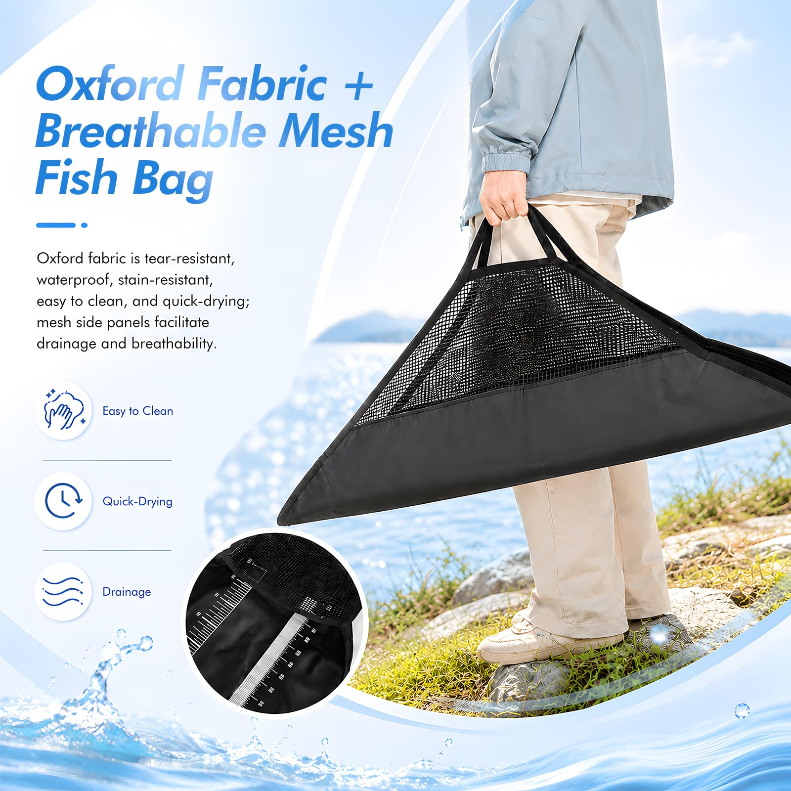 Abhakmatte-Angeln 4-in-1 Abhakmatte mit Maßband Wasserdicht Fischmatte Karpfensack Angelmatte mit Griffen Angelzubehör Angel Zubehör für Rotauge, Barsch, Karpfen, Brasen, Raubfisch