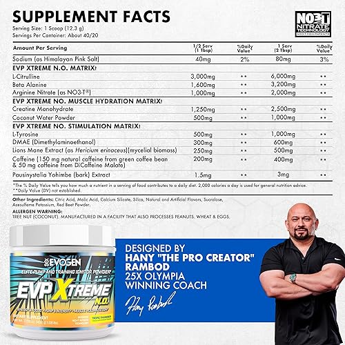 Miniatura 30 de Evogen EVP Xtreme NO - Polvo de preentrenamiento para hombres y mujeres Preentrenamiento sin azúcar con beta alanina, creatina y cafeína