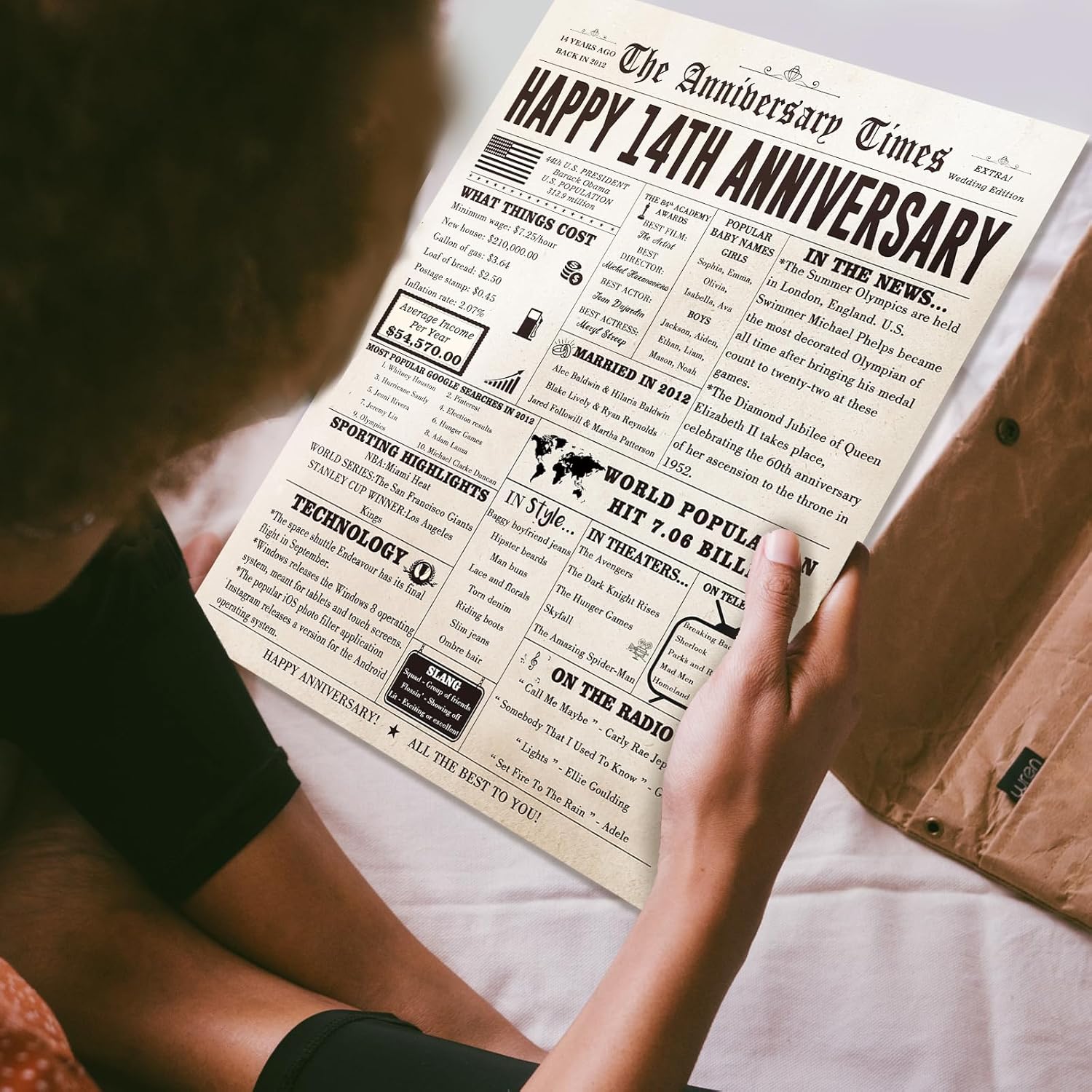 Vintage 14th Anniversary Card Gift for Him Her, Large 14 Year Wedding Anniversary Card Gift for Mom Dad Parents, Ivory Anniversary Card for Wife Husband Couple - Image 5