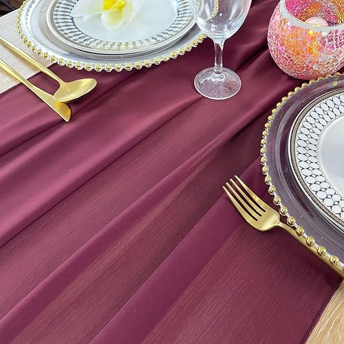 Miniatura 7 de EHLDekol Paquete de 2 caminos de mesa de gasa de 27 x 120 pulgadas, románticos y traslúcidos, para boda, decoración de fiesta nupcial (terracota, 10