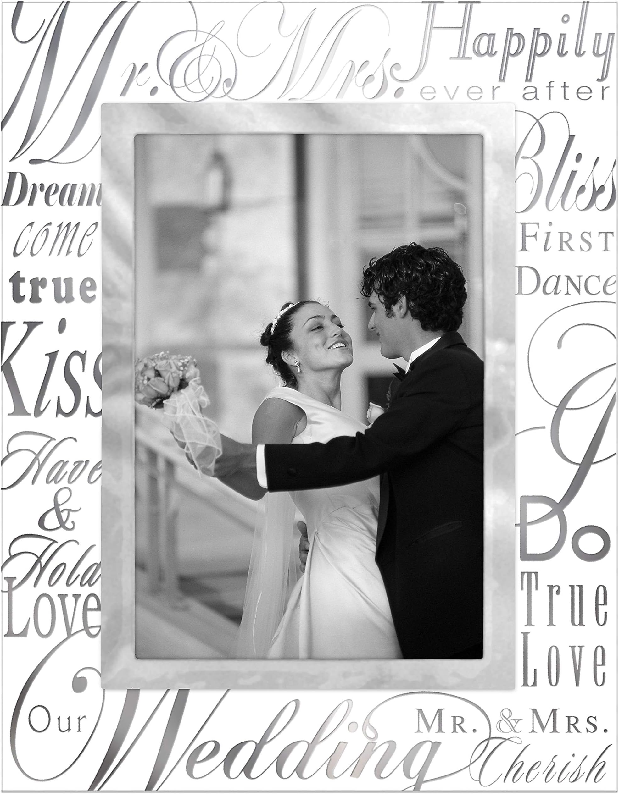Malden International Designs Mirrored Glass With Silver Metal Inner Border Mr. and Mrs. Picture Frame, 4x6, Silver