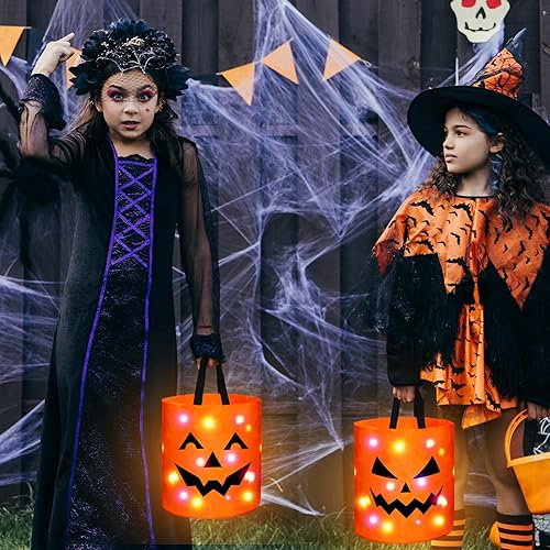Miniatura 6 de 4 bolsas de dulces de Halloween con luz LED, bolsas de dulces de Halloween, bolsas de golosinas iluminadas para fiesta de Halloween, bolsas de