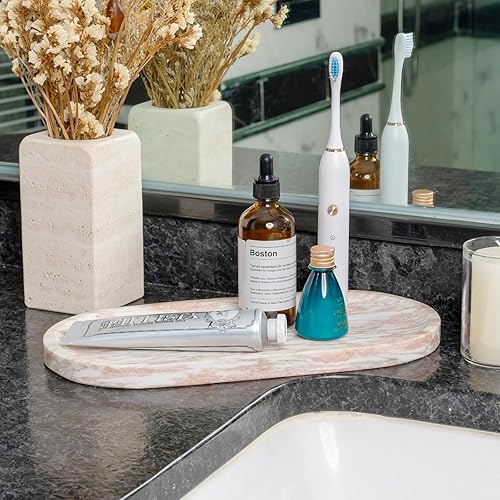 Miniatura 60 de Koville Bandeja de travertino italiano, bandeja decorativa de mármol de 12 x 6 pulgadas para encimera, catchall para perfumes, velas, plato