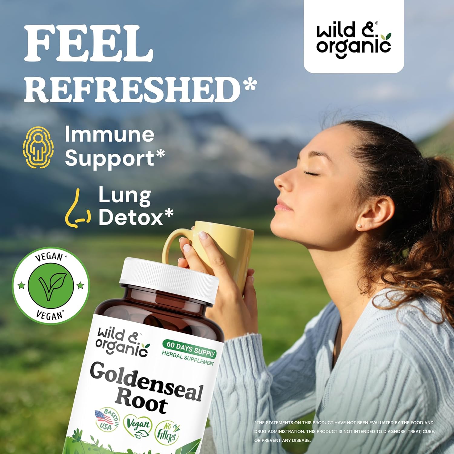 Wild & Organic Goldenseal Root Capsules 1000mg - Immune & Lung Support - 120 Goldenseal Powder Capsules - 2 Month Supply - Vegan, No Fillers, Non-GMO - Image 2