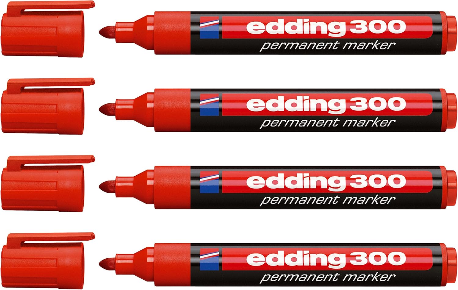 Edding 300 Permanent Marker Refillable 1.5 - 3 mm Red Set of 4