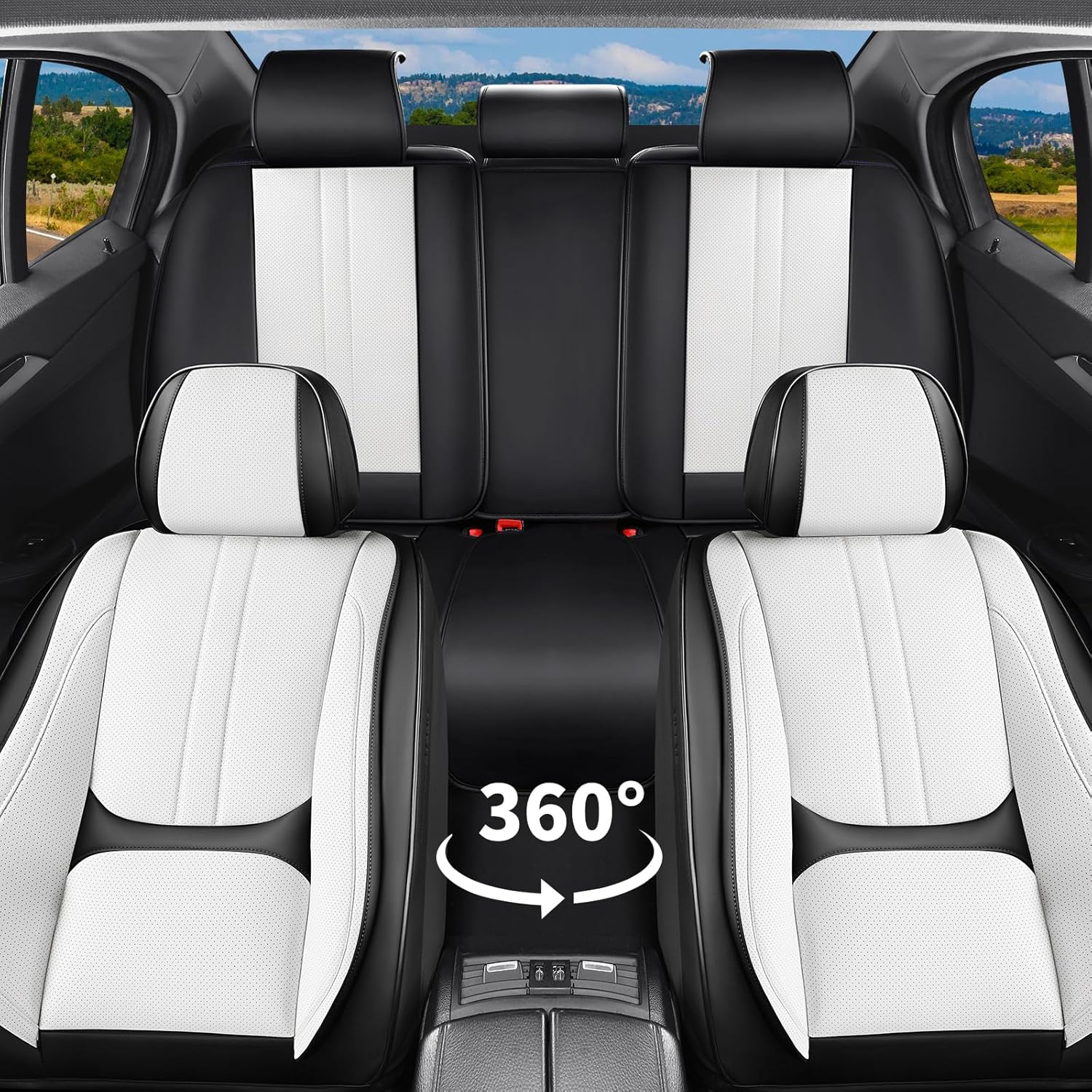 Car Seat Covers Full Set Fit for Chrysler 300 2005-2025, Automotive Luxury Faux Leather Seat Covers 5 Seats, Breathable Anti-Slip Seat Protectors (Black&White,Full Set)