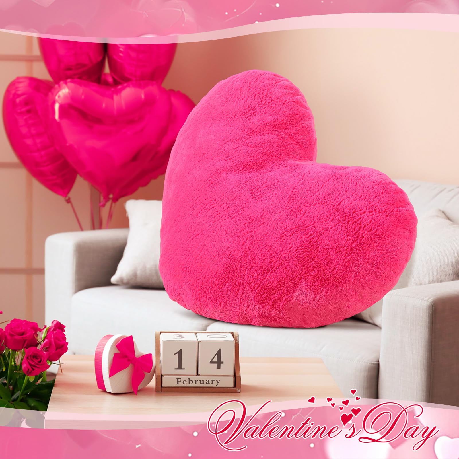 41 Inch Large Giant Heart Pillow Heart Shaped Pillow Huge Plush Bean Bag Decorative Big Cushion for Wedding Room Sofa Car Chair Women Gift(Bright Pink)