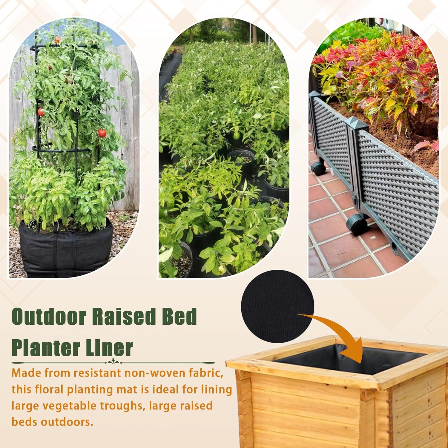 63 * 114 inch Raised Garden Bed Liner, Non Woven Fabric Liner for Large Veg Trough, Keeps Soil Contained and Water Drained