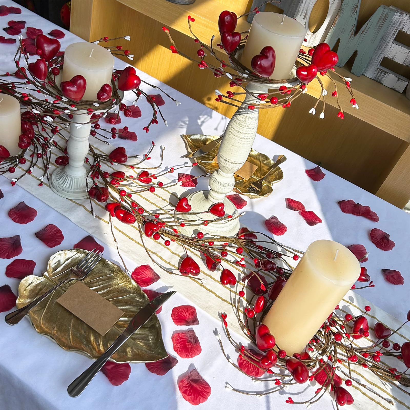 Winlyn 13 cm Valentinstag-Girlande, rotes Herz und Beerengirlande, rotes Herz, Burgunderrot, Beere, künstliche Girlande, Dekorationen für Frühling, Hochzeit, Valentinstag, Kamin, Kaminsims,