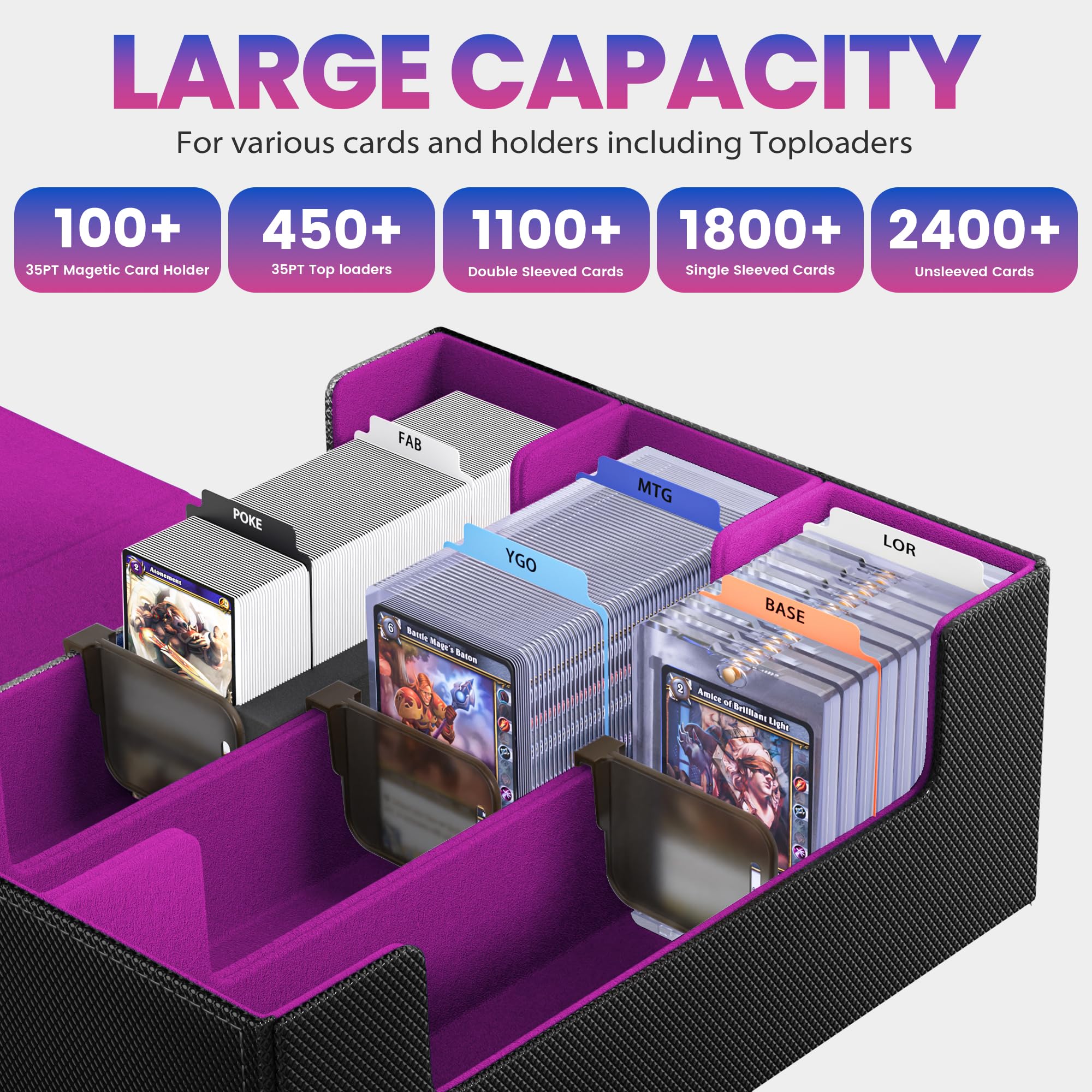 Co-opting Card Storage Box For Trading Cards 1800+,Card Deck Box With 10 Dividers,6 Foam Stoppers,4 Supporters,Commander Deck Case Fit For Toploaders,MTG,YuGiOh,TCG and Magic Cards