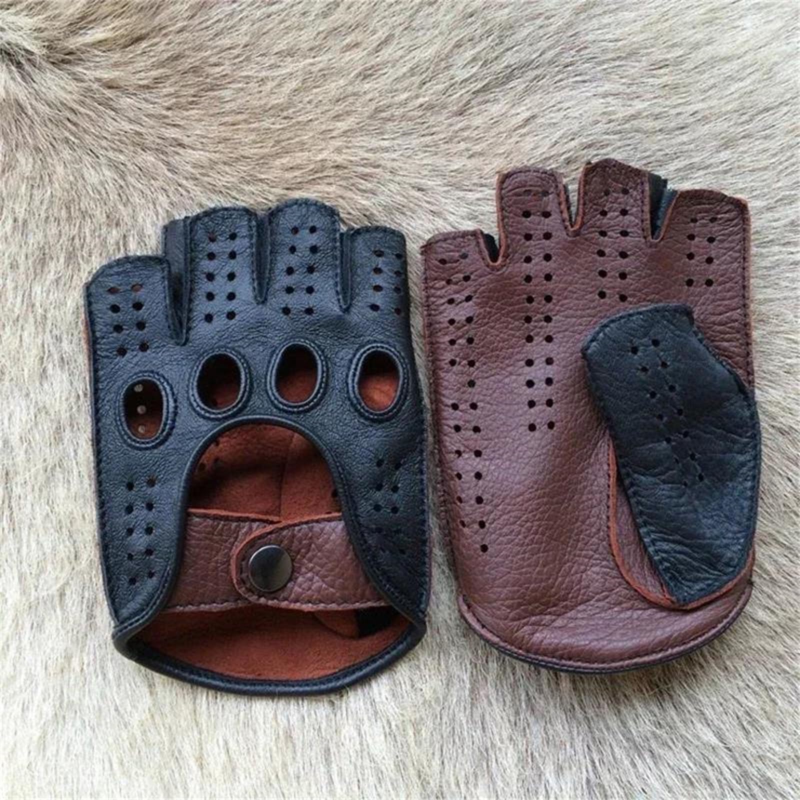 Herren-Lederhandschuhe, Halbfinger, atmungsaktiv, lässig, Motorradfahren