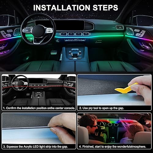 Miniatura 6 de Tira de luces LED acrílicas para interior de automóvil con aplicación inalámbrica, kits de iluminación ambiental RGB Dreamcolor 2 en 1, 16 millones