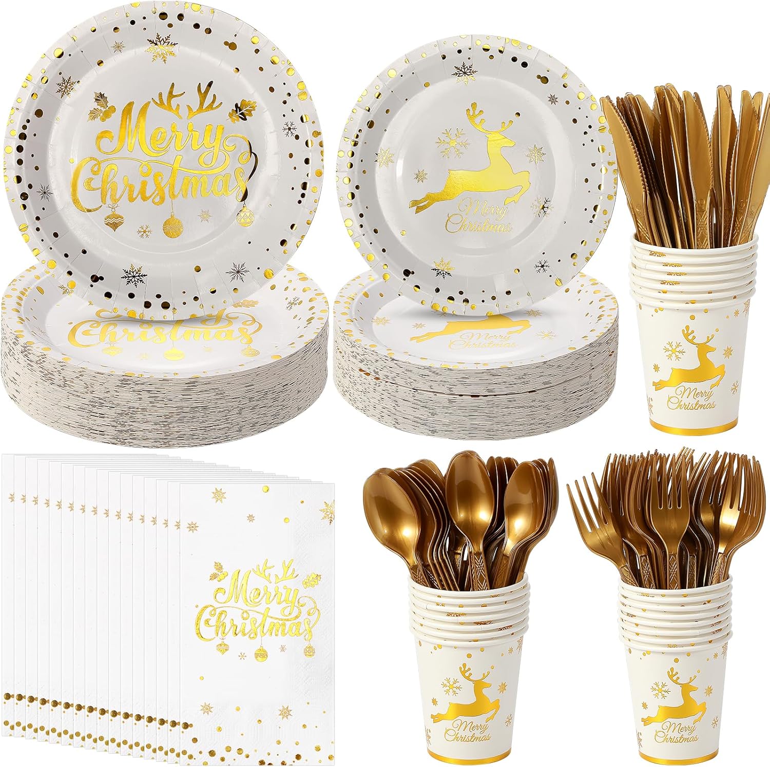 175Pcs Merry Christmas Paper Plates and Napkins Set