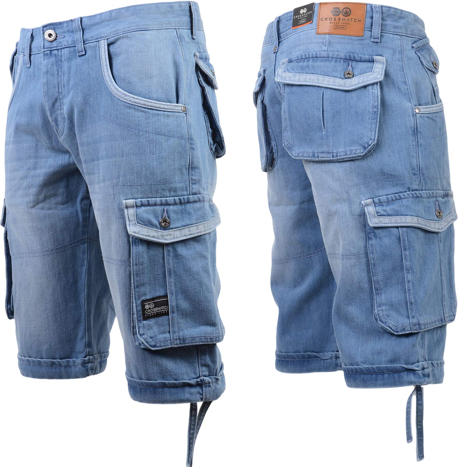 Crosshatch Denim Shorts Men's Light/ New Berg Crosshatch Designer Cargo Knee Length Regular Fit Denim Jean Shorts (/New Berg, 34)