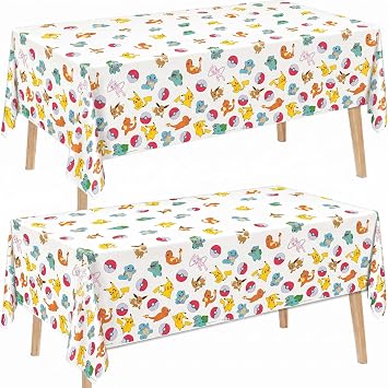 Unique Pokemon Table Cloth 2-Pack | Pokemon Birthday Decorations for Party | Officially Licensed 54 x 84-Inch Leakproof Tablecloths