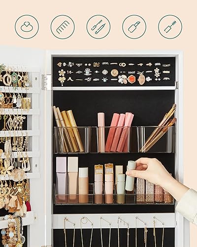 Miniatura 7 de SONGMICS Armario de joyería, unidad organizadora de almacenamiento independiente con cerradura con 2 almacenamiento de cosméticos de plástico,