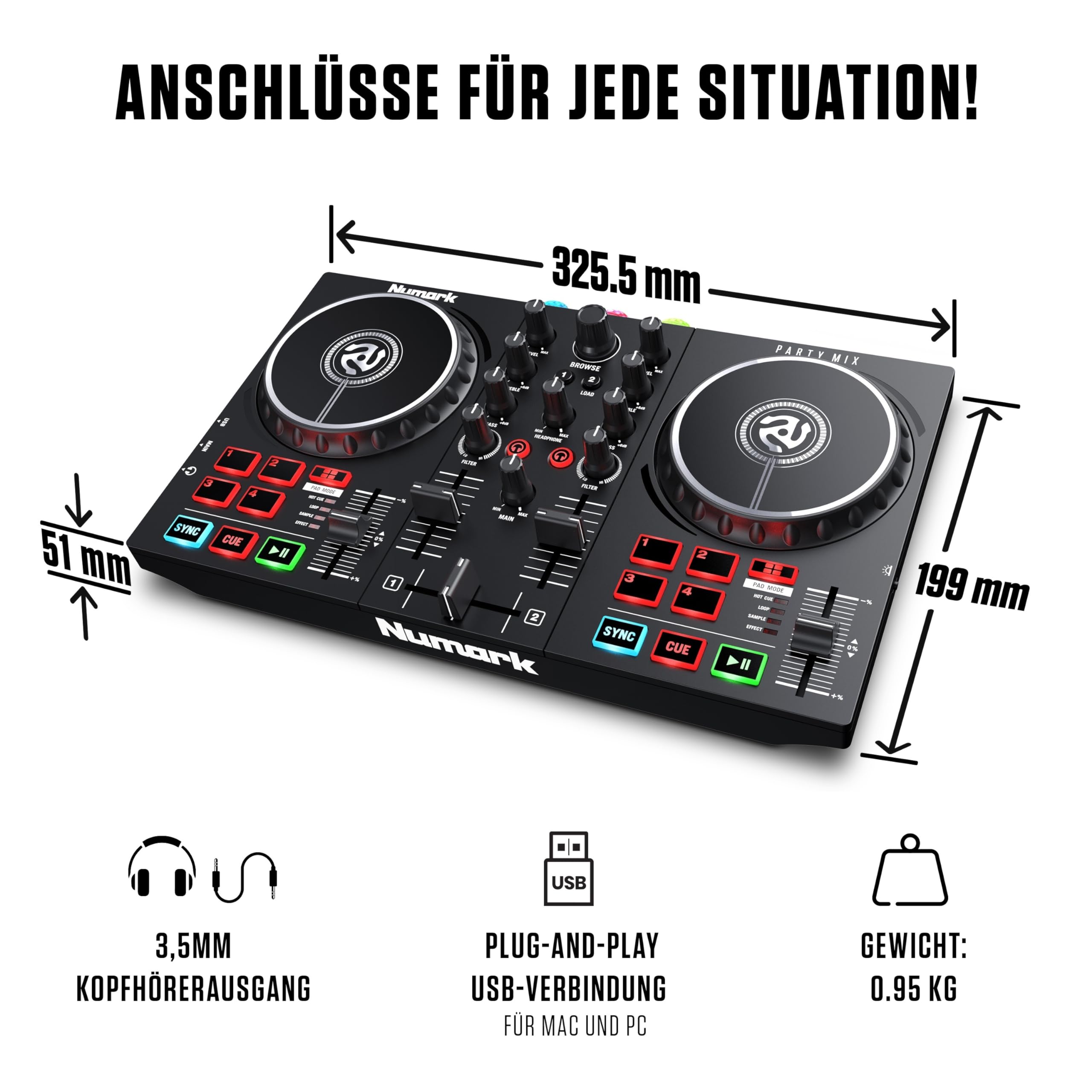 Numark Party Mix II - DJ Controller Desk with 2 Decks, Built-in DJ 