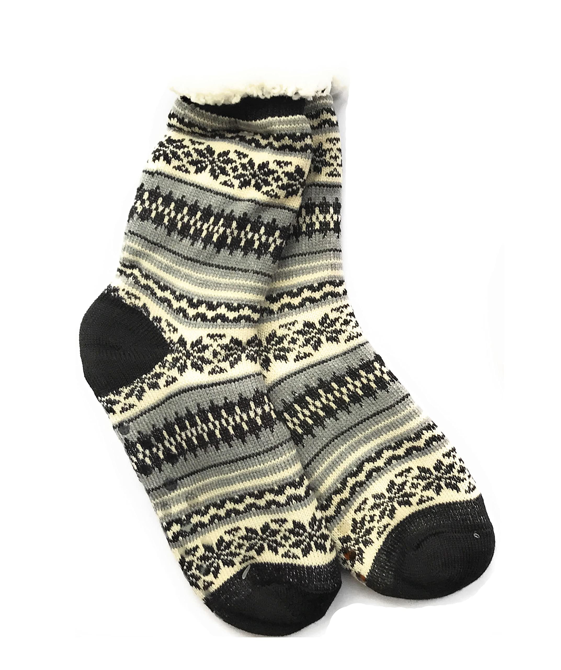 Fair Isle-Muster, warm, gemütlich, dick mit Fleece gefüttert, Wintersocken – Mädchen Damen Slipper Socken