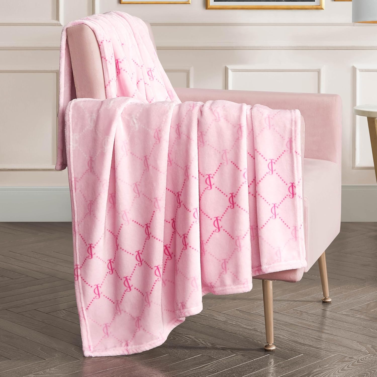 Juicy Couture Logo Diamonds Plush 50" x 70" Throw Blanket, Pink - Image 3