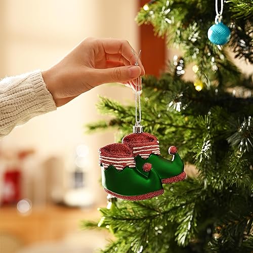 Miniatura 4 de DecorbyHannah - Juego de 120 adornos de Navidad, decoraciones de árbol de Navidad de duende rojo, verde y blanco, surtido de adornos de bolas