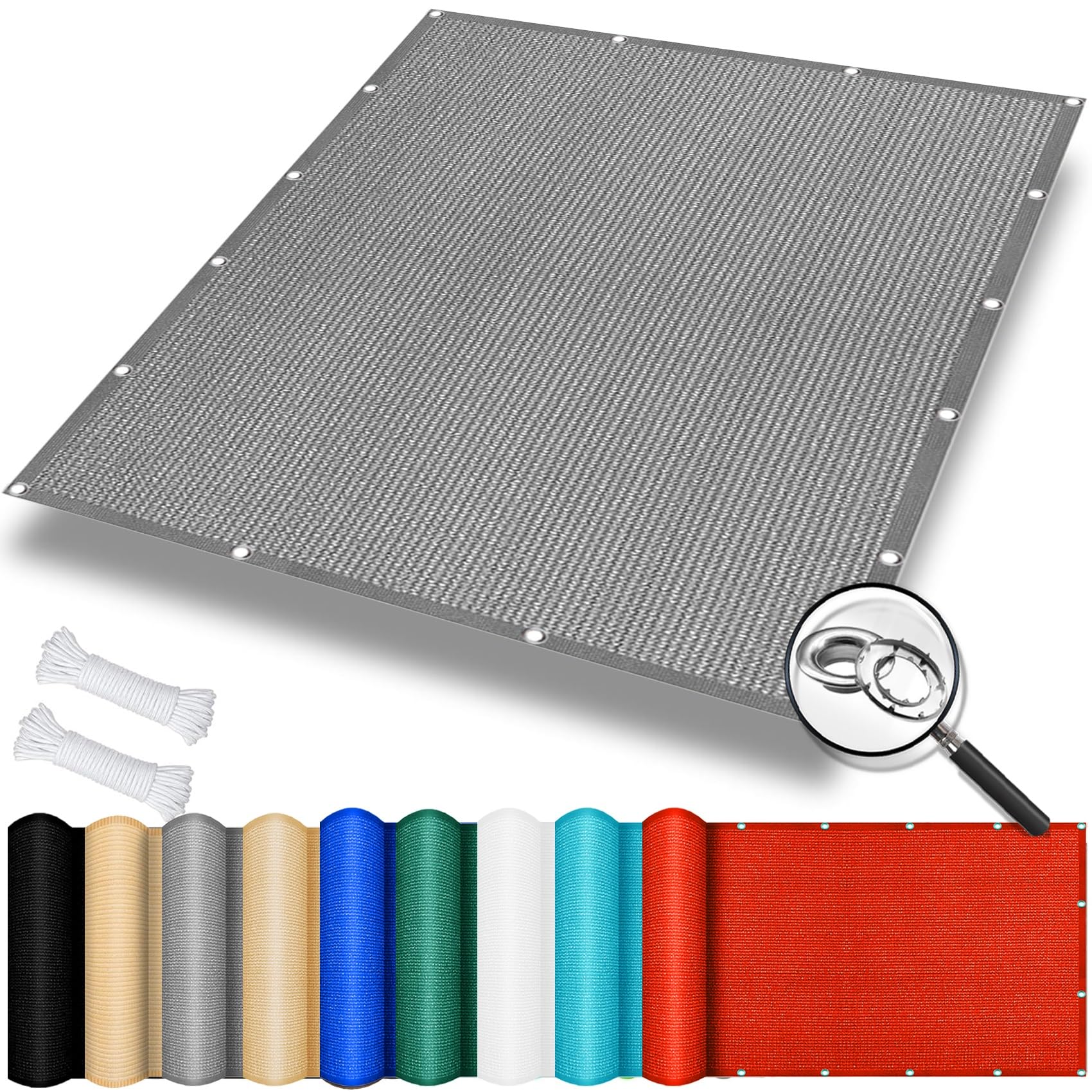 Filet d'ombrage avec oeillets gris clair 140x440 cm, bâche anti-déchirure jardin