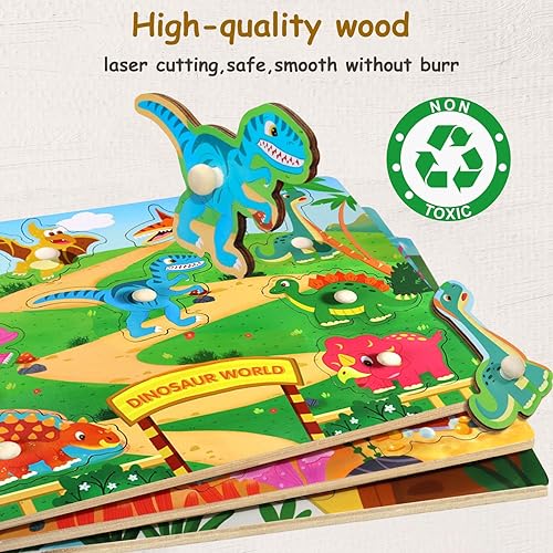 Miniatura 5 de Rompecabezas de madera para niños pequeños de 1 a 3 años, rompecabezas educativos de preescolar, juego de 3 piezas de rompecabezas para niños