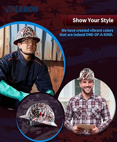 Vista 21 de LANON - Casco duro de ala completa, aprobado por OSHA para trabajos de construcción, diseño en color gris carbón, casco de seguridad de FRP