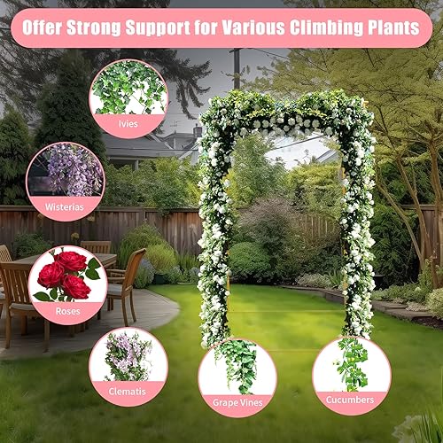 Miniatura 7 de Arco cuadrado decorativo de boda de 3.7 ft x 5.9 ft con bases, soporte de fondo de cabina de fotos de metal de doble tubo dorado para boda,