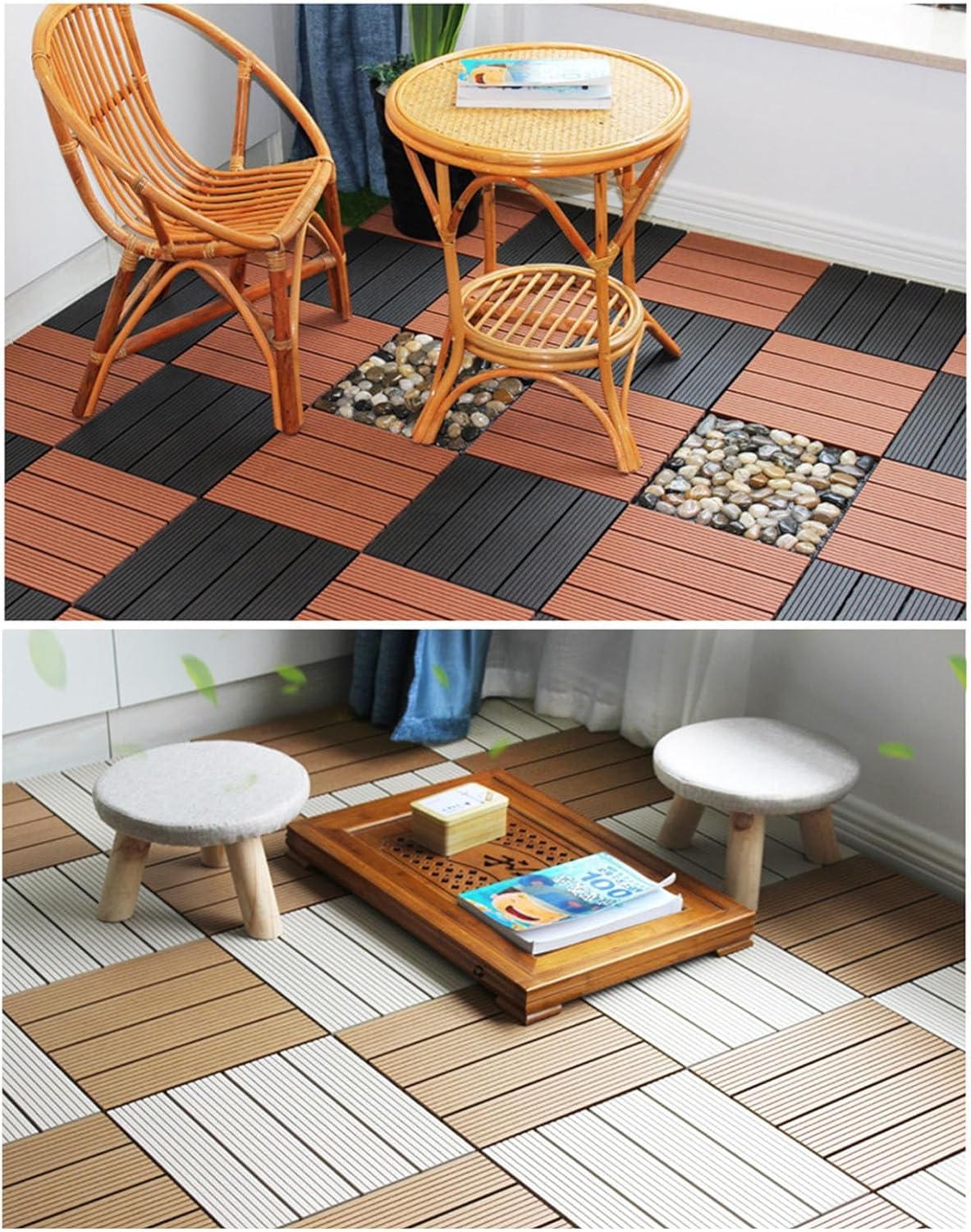 Dalles et lames de terrasse en composite, Bois emboîtable - Carreaux de terrasse intérieur et extérieur multicolores paquet de 10(A-White)