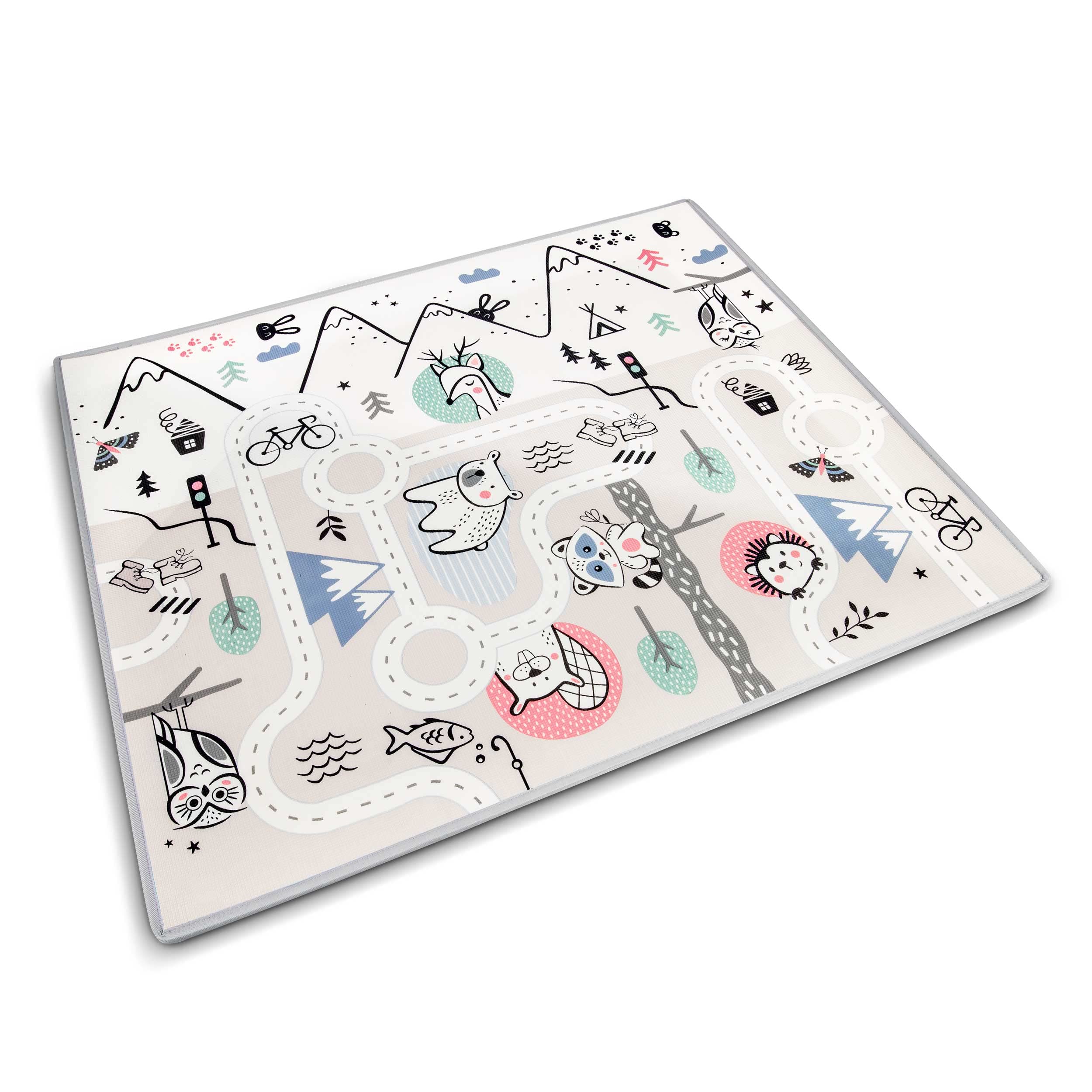 NUKIDO Mata Piankowa dla Dzieci Niemowląt Dwustronna Uroczy Kolorowy Design do Zabawy Raczkowania Idealna na Prezent Rolowana Grubość 1,5 cm Wielkość 180x150 cm Szara