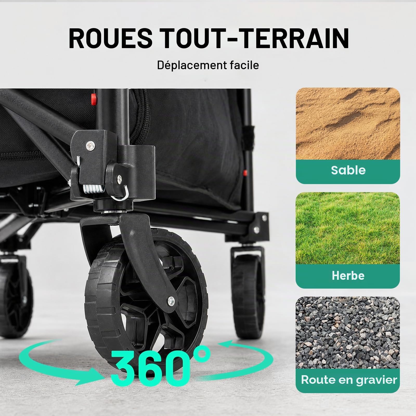 Overmont Chariot Pliable 3 en 1, 120 L Grande Capacité, Charge 100 kg, Chariot à Main avec Roues Tout-Terrain, Chariot de Transport Léger et Compact, pour Camping, Plage, Jardin, Courses et Sport