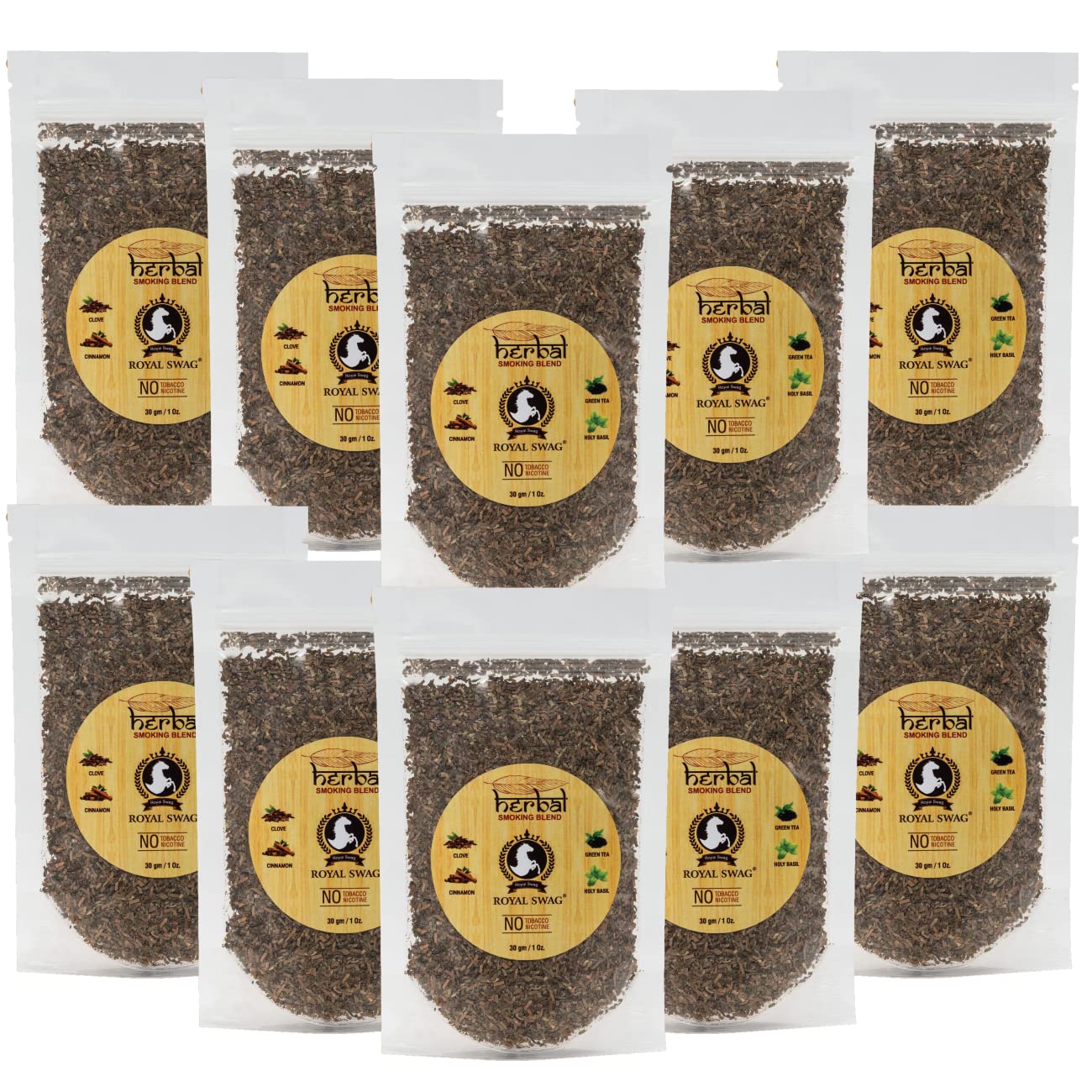 Royal Swag 100% Natural Ayurvedic Herbal Smoking Organic Mix | Tobacco & Nicotine Free Mixture Blend Pack of 10 (30g x 10 Pc = 300 Grams)-image-44