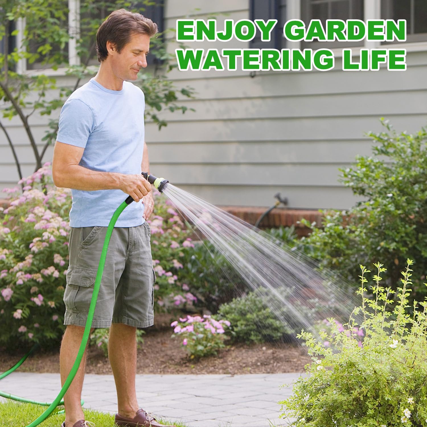 YOTOO Tubo da giardino ibrido resistente, 1,9 cm x 150 m, 150 PSI, resistente alle pieghe, flessibile con impugnatura girevole e raccordi in ottone massiccio da 1,9 cm, verde + blu
