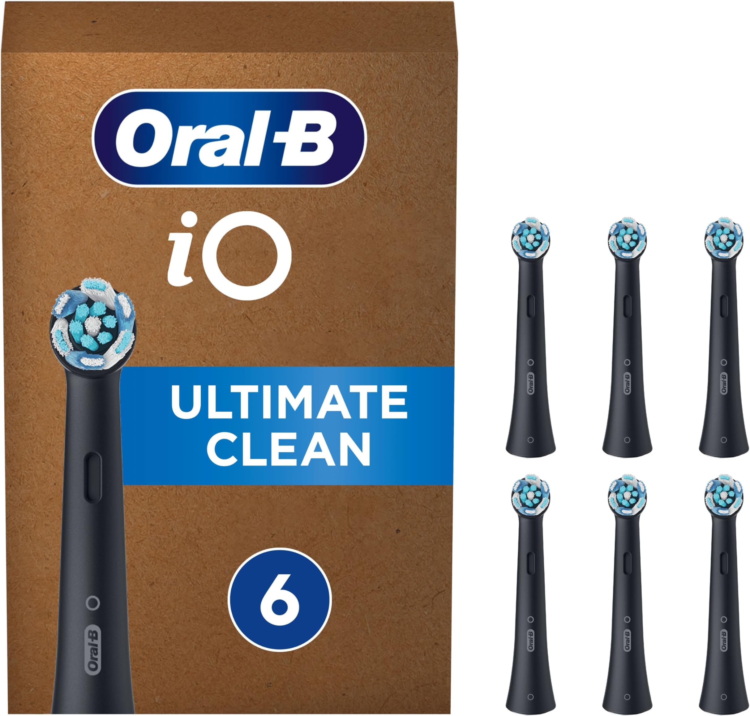 Oral-B iO Ultimate Clean ORIGINAL Electric Toothbrush Head, Twisted & Angled Bristles for Deeper Plaque Removal, Pack of 6 Toothbrush Heads, Suitable for Mailbox, Black