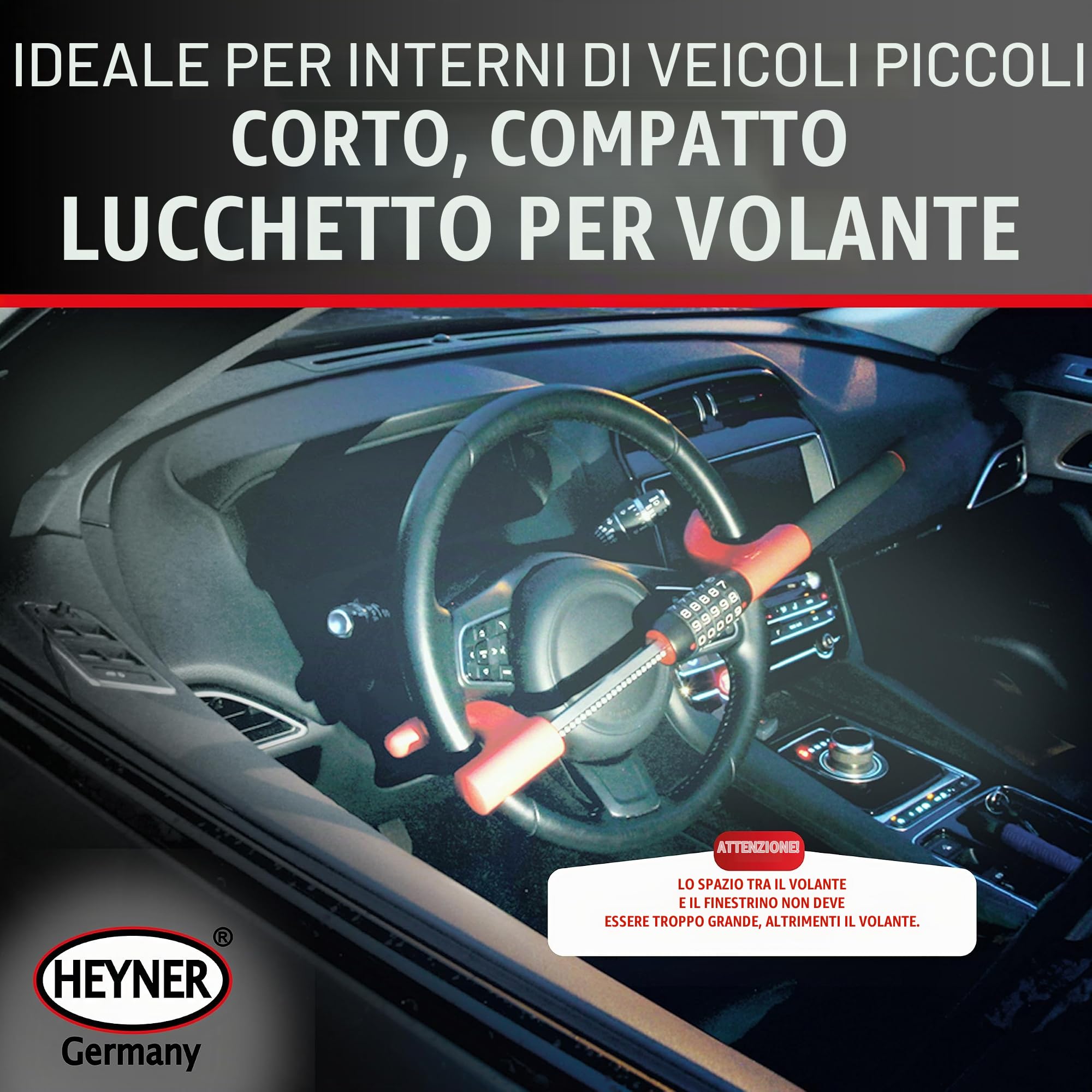 HEYNER® Blocco volante con serratura a combinazione, compatto, immobilizzatore, protezione antifurto per auto