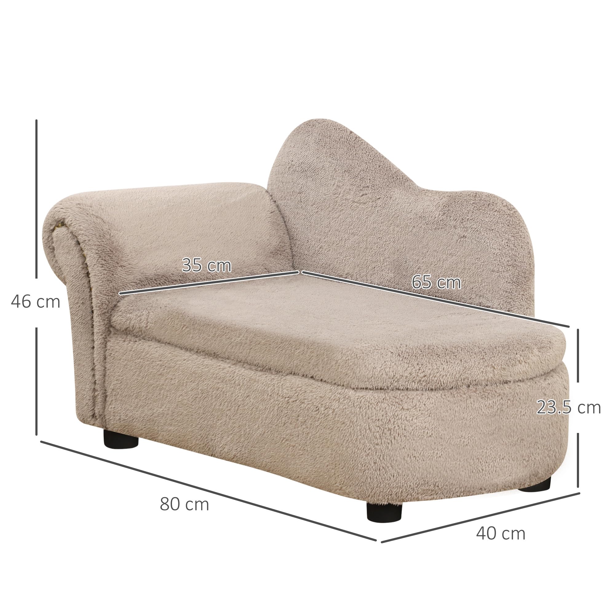 PawHut Divano per Cani Rialzato con Spazio Portaoggetti a Scomparsa, Divano Imbottito in Legno e Tessuto Vellutato, 80x40x46 cm, Beige