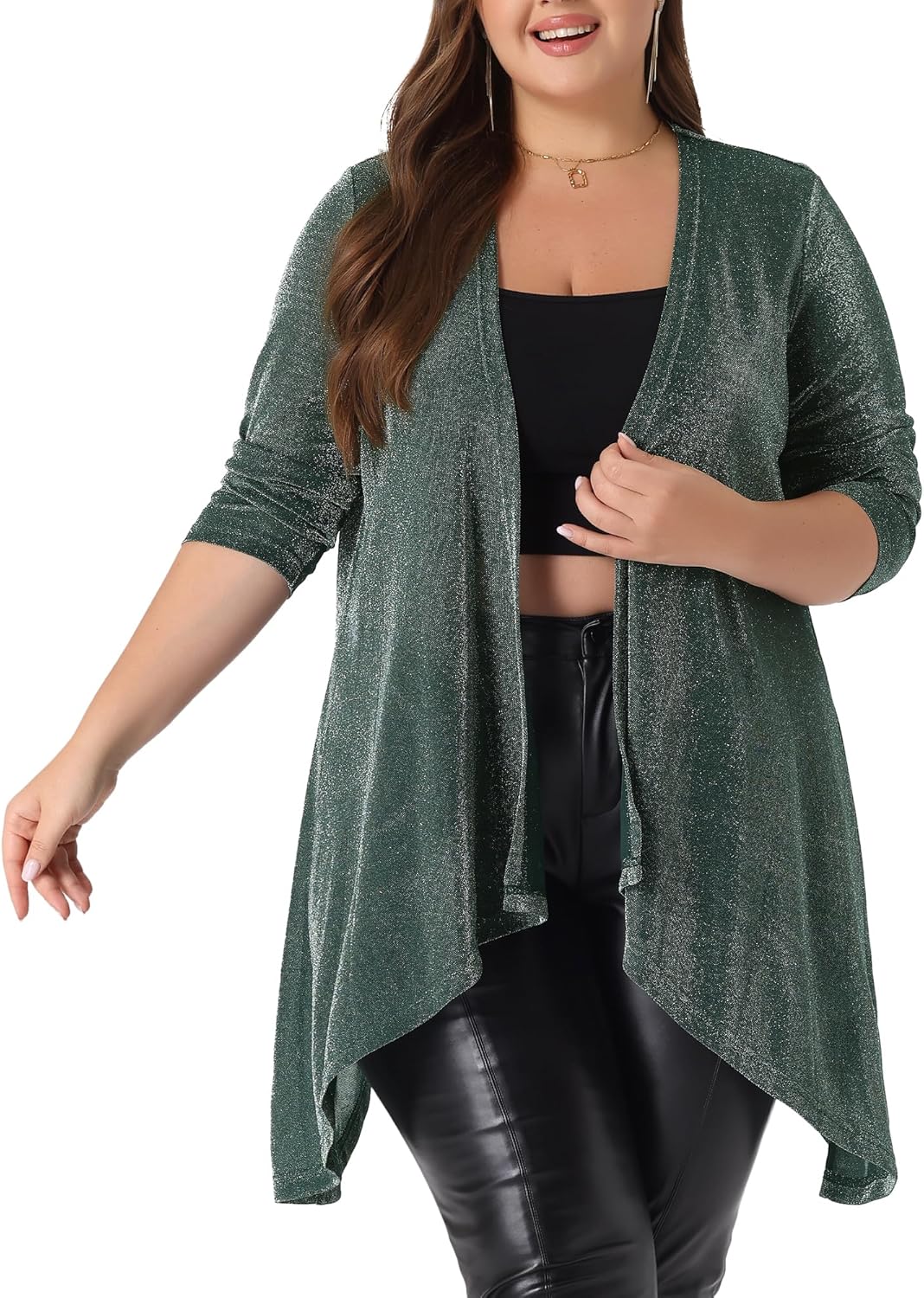 Agnes Orinda Plus Size Women Cardigan Open Front Long Sleeve Irregular Hem Lightweight Long Cardigans