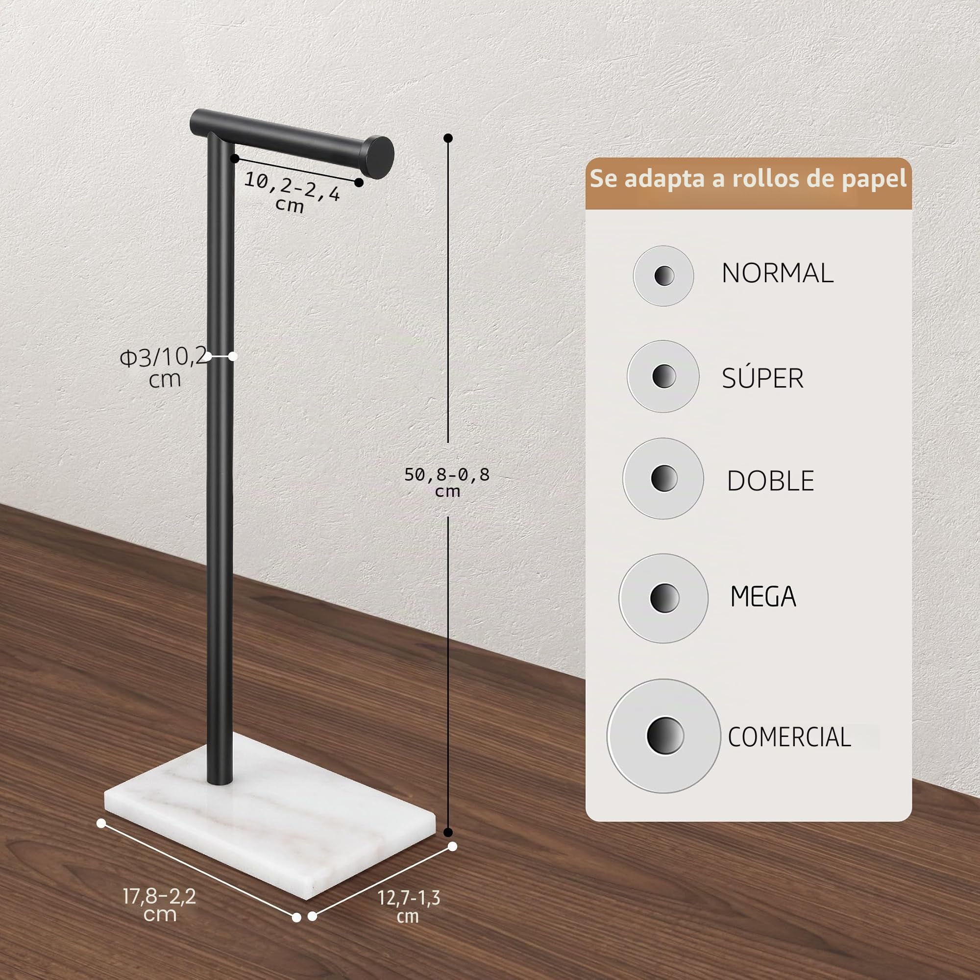 KES Portarollos Papel Higienico de Pie Portarrollos Negro Portarrollos para Papel Higiénico con Base de Mármol Acero Inoxidable, BPH285S1-BK