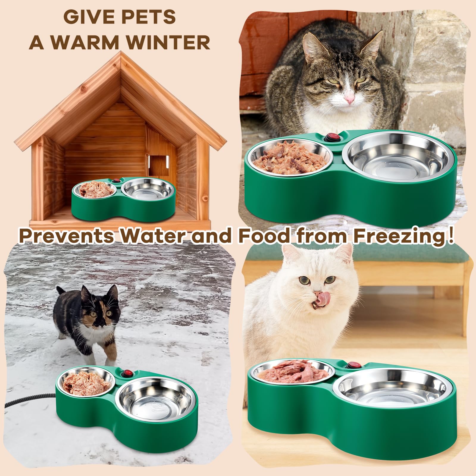 Tazón calefactado para Gatos – Tazón para Mascotas con calefacción al Aire Libre, Cuencos de Agua calentados de Acero Inoxidable, Cuenco de Doble calefacción para Mascotas para estación de