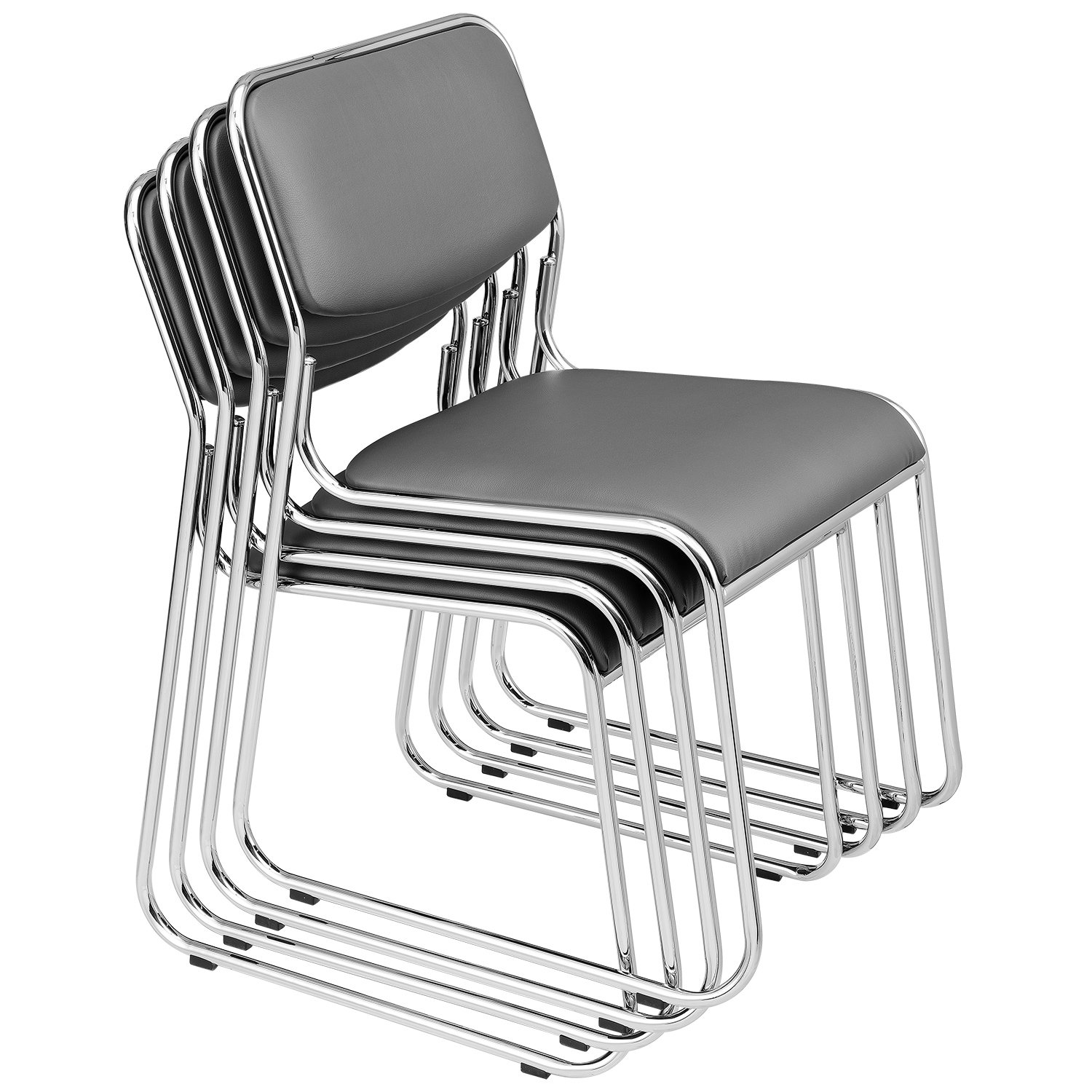 pro.tec Bürostuhl 4er Set Besucherstuhl mit Kunstlederbezug Konferenzstuhl gepolstert Stühle stapelbar für Büro Konferenzraum Arbeitszimmer Wartezimmer Metallgestell Grau