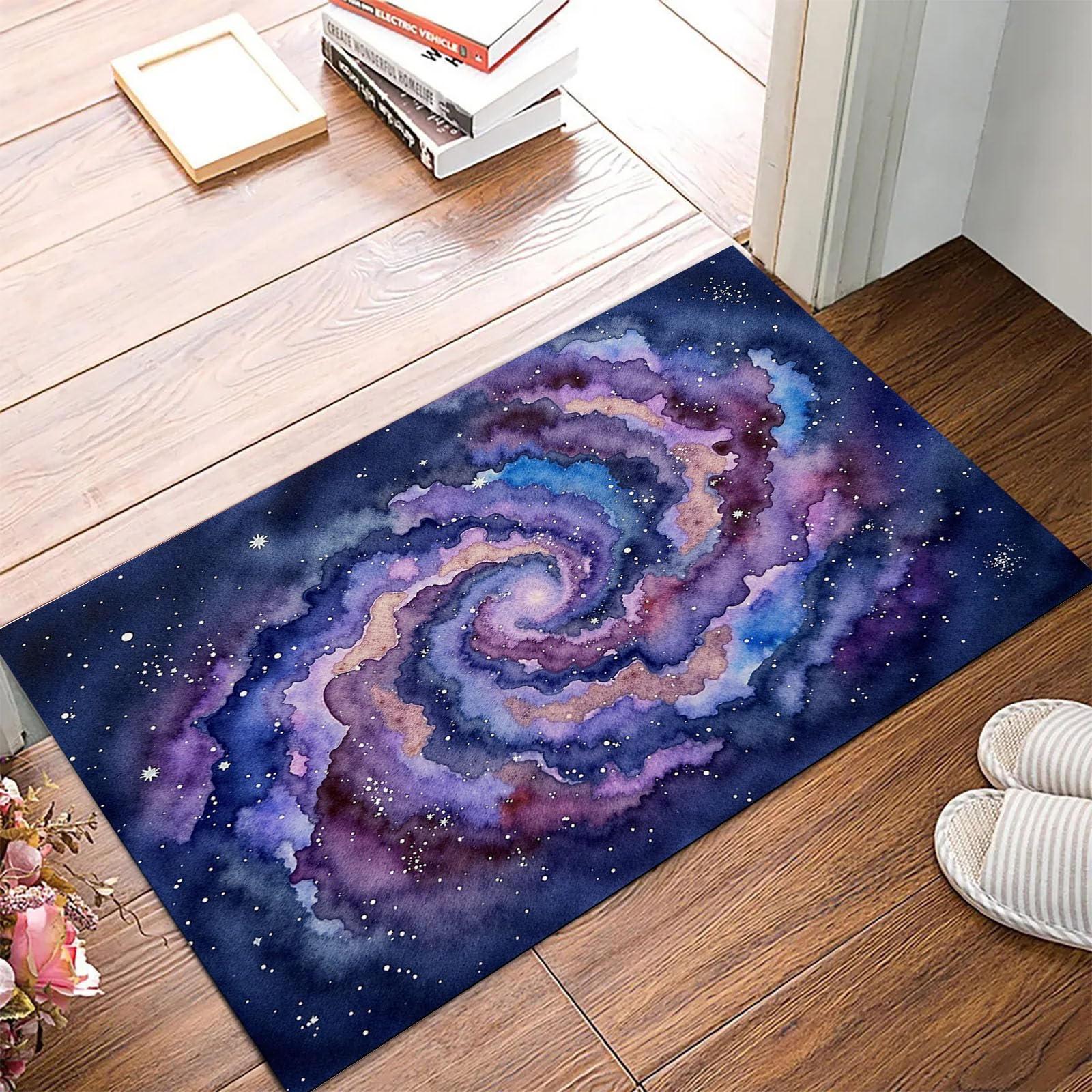 Paillasson ciel étoilé violet-bleu 90x150cm tapis entrée antidérapant lavable
