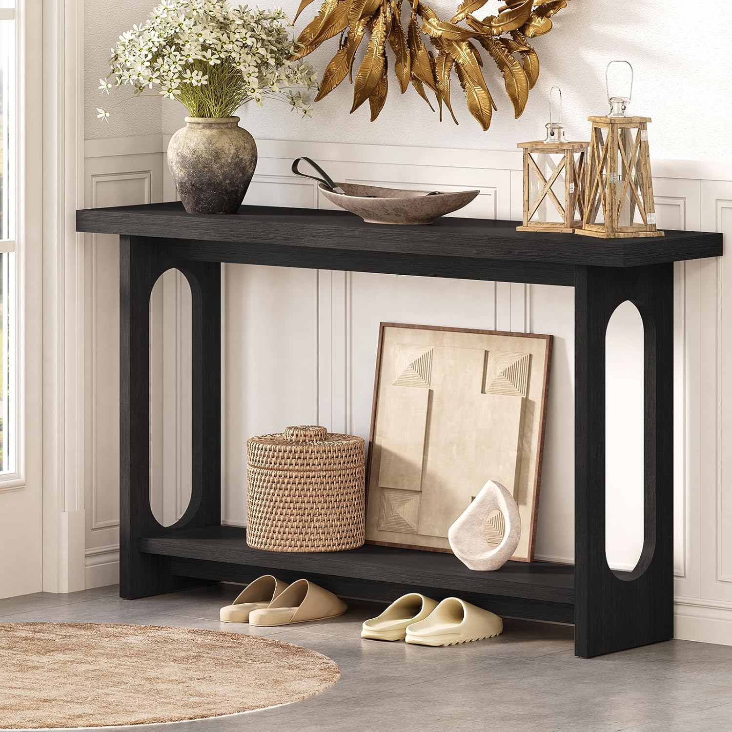 Black Console Table, 55‘’ Wood Entryway Table Narrow Sofa Tables Hallway Tables for Living Room, Entryway, Foyer
