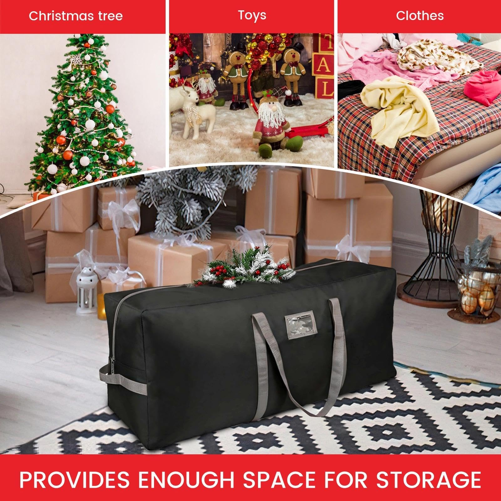 ACTOYS Borsa per Albero di Natale, Borsa Portaoggetti per Albero di Natale Impermeabile, Custodia Albero di Natale, Borsa Porta Albero di Natale 210 cm, Contenitori Addobbi (Nero:120x38x50cm)