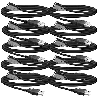 SaiTech IT 10 Pack 45cm USB 2.0 Male to Female Extension Cable Black | Flexible, Adjustable Design; Plug/Socket USB 2.0 Adapter Cable; Ideal For Laptops, PCs, Printers