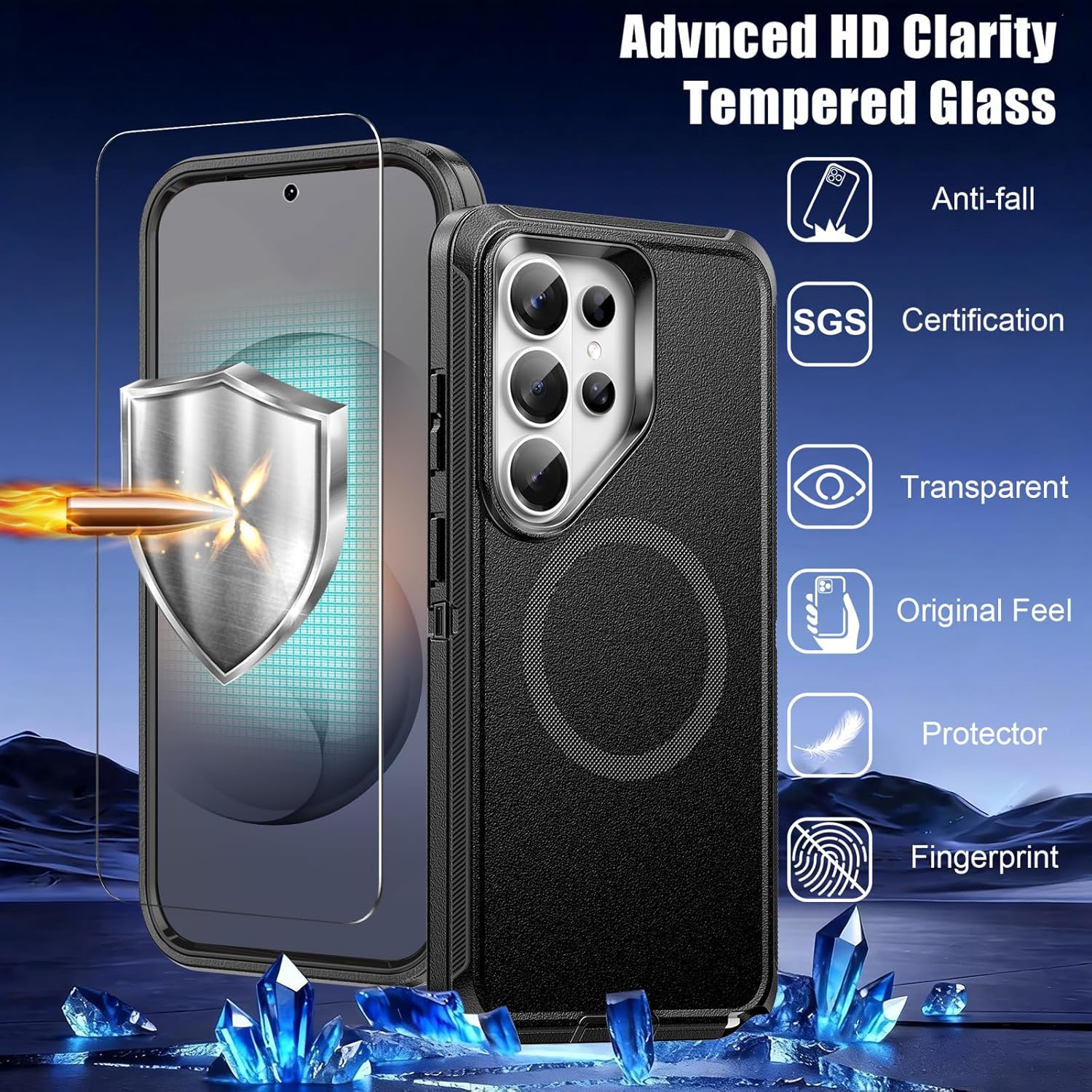 for Samsung Galaxy S26 Ultra Case with Belt Clip Holster, [2X Screen Protector][Compatible with MagSafe] Military-Grade Shockproof 3-Layer Protection, Heavy Duty Magnetic Phone Case Cover (Black)
